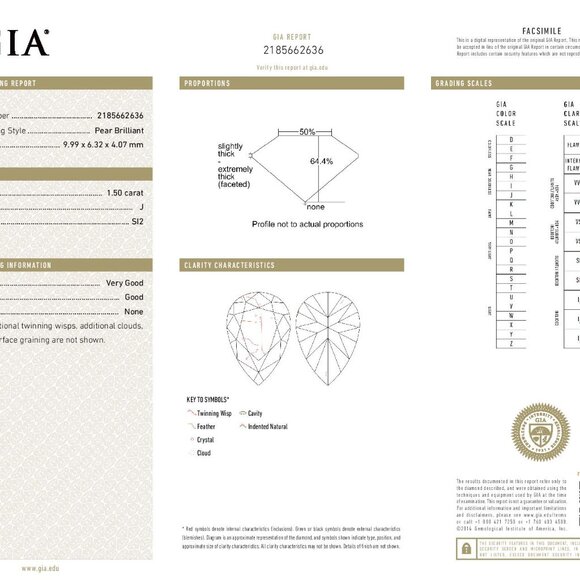 Loose Diamond - Pear 1.50ct GIA J SI2 Solitaire - Picture 4 of 4